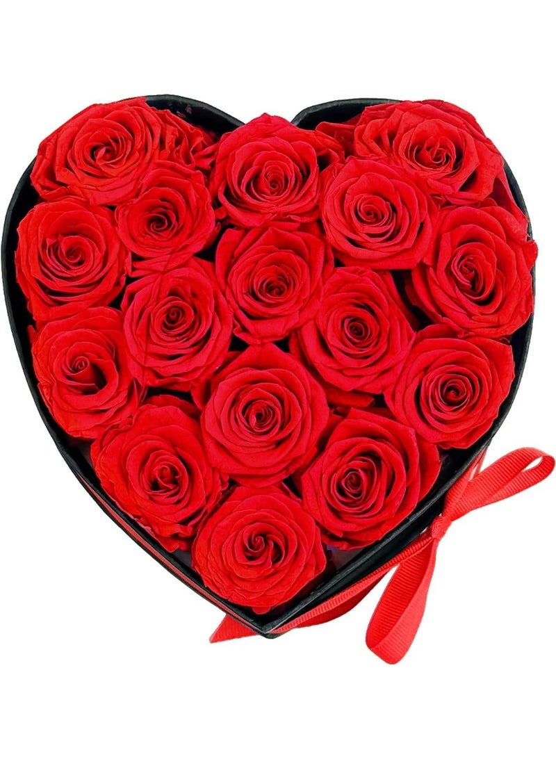 Artificial Scented Roses Heart Shape Box Valentines Day Gifts for Her Mothers Day Forever Flowers (Red-16 Roses) - Image 1