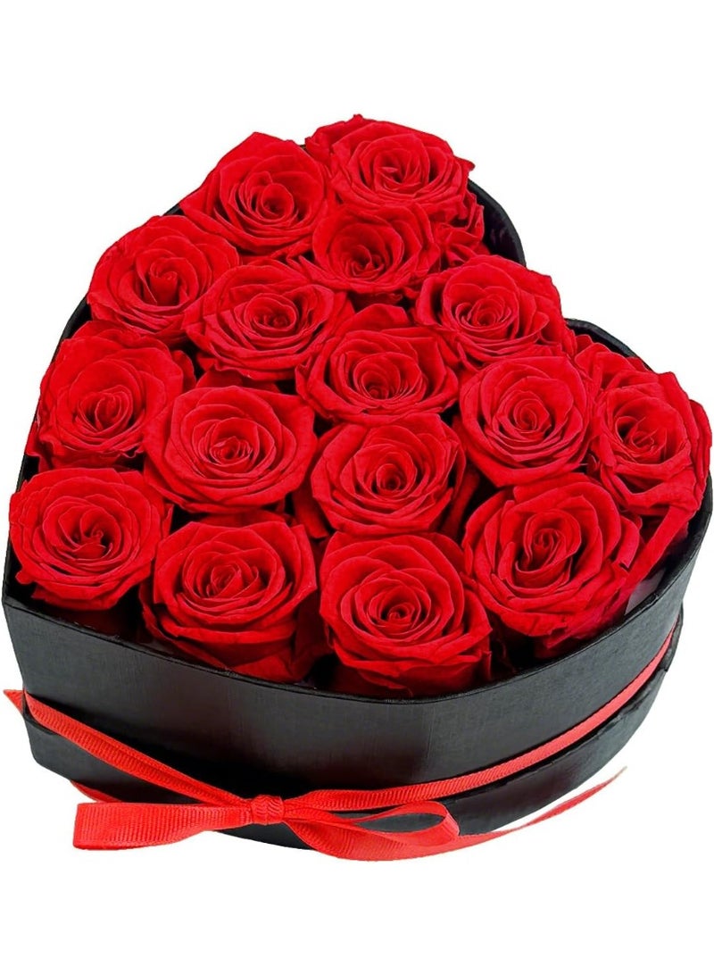 Artificial Scented Roses Heart Shape Box Valentines Day Gifts for Her Mothers Day Forever Flowers (Red-16 Roses) - Image 2