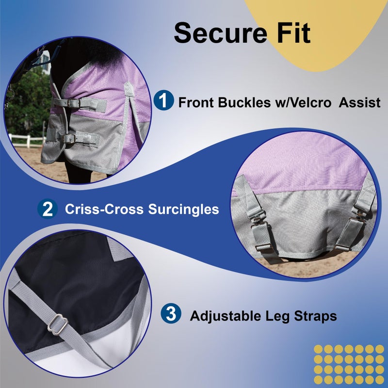 Gallopoff 1200D Ripstop Mini Horse/Pony Blanket, Medium Weight 200g Fill - Waterproof Breathable Warm Winter Turnout Blanket for Foal/Weanling/Yearling/Donkey/Mule Violetgrey 54 - Image 5