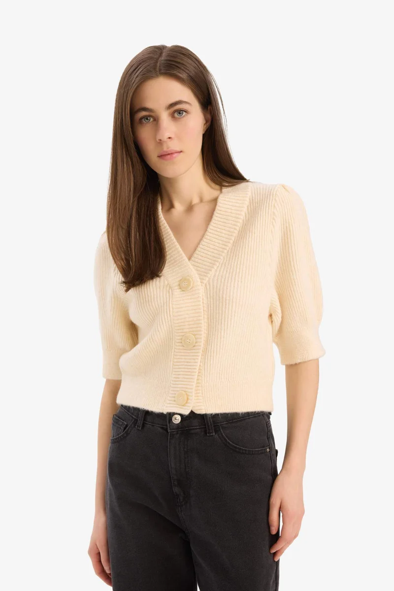 ديفاكتو Slim Fit V-Neck Knitwear Cardigan