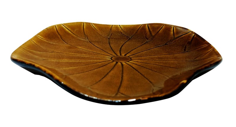 Lemon Tree Lotus Shape Ceramic Stoneware Serving Platter for Serving Snack (Brown) - Image 2