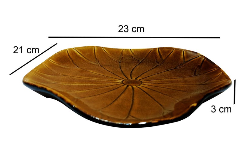 Lemon Tree Lotus Shape Ceramic Stoneware Serving Platter for Serving Snack (Brown) - Image 3