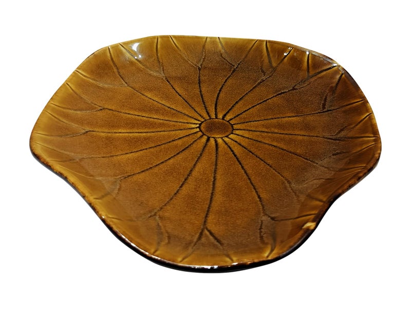 Lemon Tree Lotus Shape Ceramic Stoneware Serving Platter for Serving Snack (Brown) - Image 4