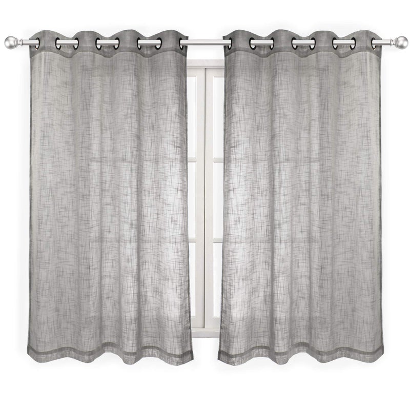 VOILYBIRD Palma Grey Semi Sheer Curtains for Bedroom Linen Sheer Window Panels 63 Inch Length Dark Grommet (W52 x L63, Pack of 2) - Image 1