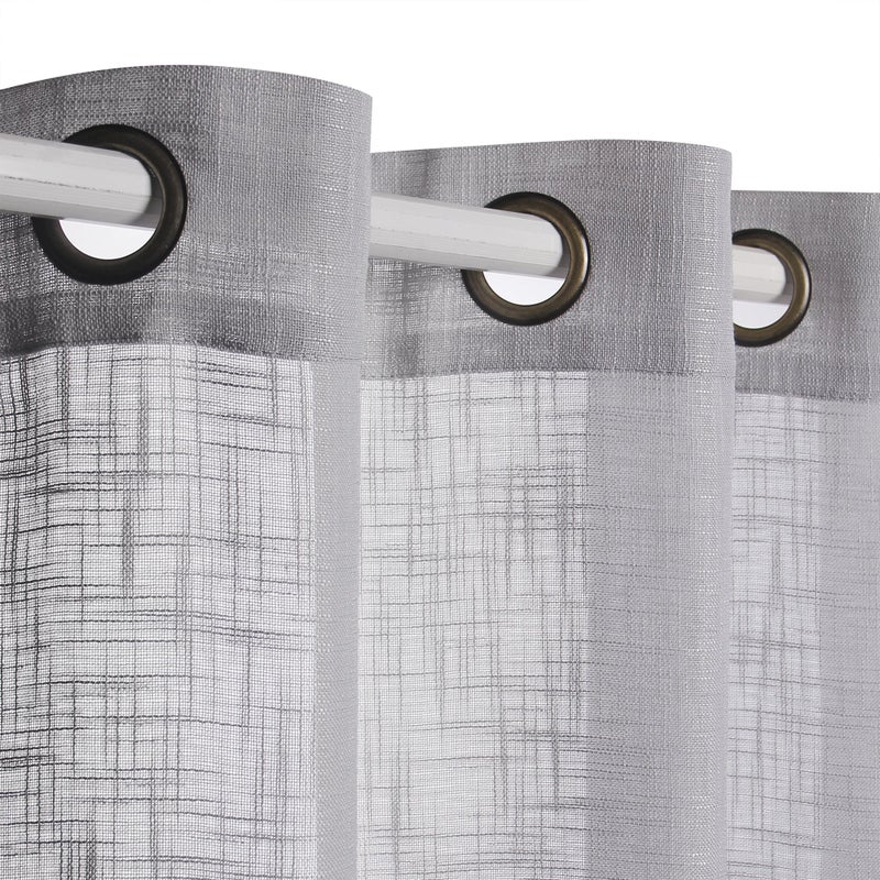 VOILYBIRD Palma Grey Semi Sheer Curtains for Bedroom Linen Sheer Window Panels 63 Inch Length Dark Grommet (W52 x L63, Pack of 2) - Image 2
