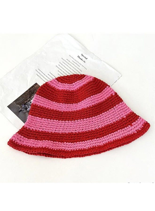 Molodo Crochet Bucket Hat for Women Knitted Fisherman Hat Colorful Stripes Handmade Bucket Cap for Vacation Casual Fishing Hat - Image 3