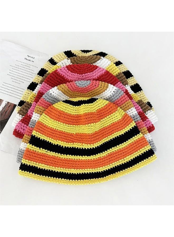 Molodo Crochet Bucket Hat for Women Knitted Fisherman Hat Colorful Stripes Handmade Bucket Cap for Vacation Casual Fishing Hat - Image 2
