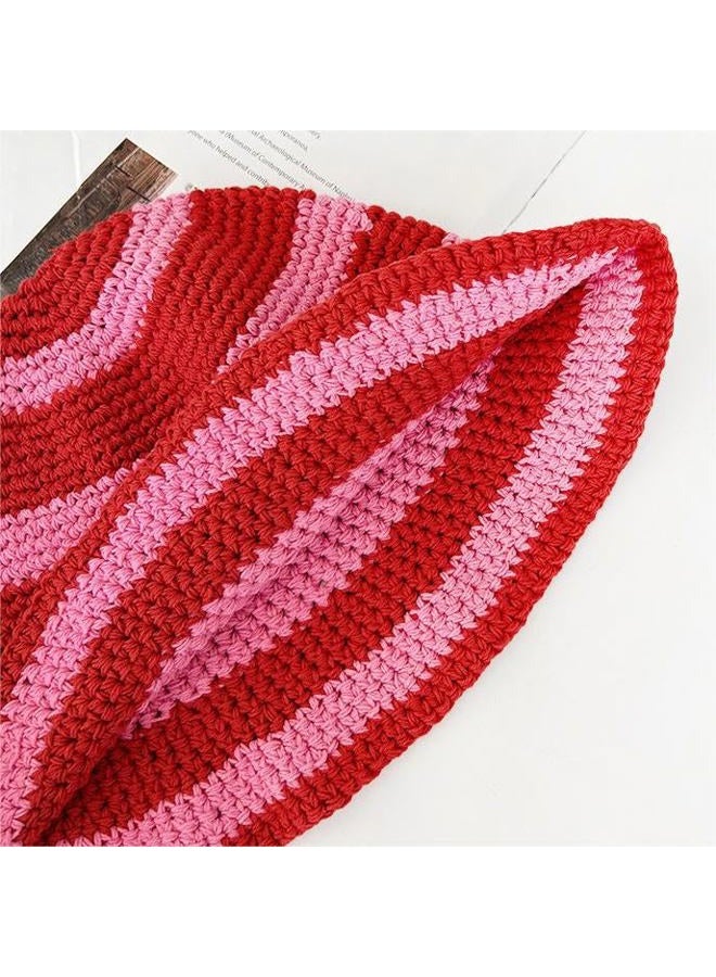 Molodo Crochet Bucket Hat for Women Knitted Fisherman Hat Colorful Stripes Handmade Bucket Cap for Vacation Casual Fishing Hat - Image 4