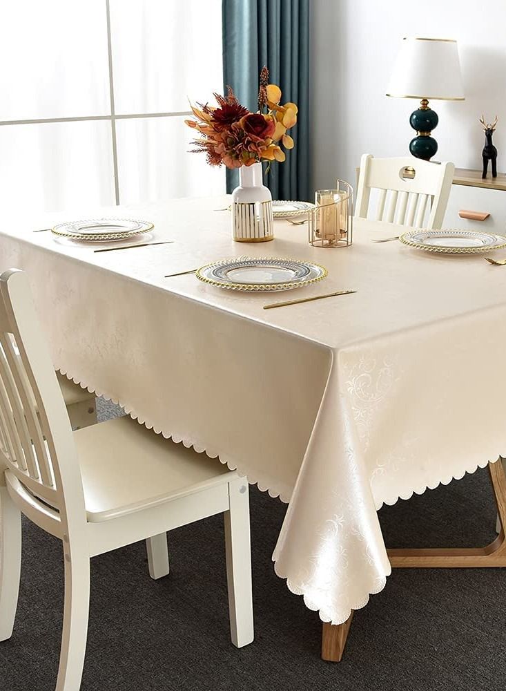 SYOSI مفرش طاولة فينيل مستطيل، 100% مقاوم للماء، ثقيل-duty، مقاوم للبقع والزيت، غطاء طاولة بلاستيك PU مع دعم فلانيل للمطبخ/تناول الطعام/الحفلات، زهري بيج، 52 x 70 - Image 2