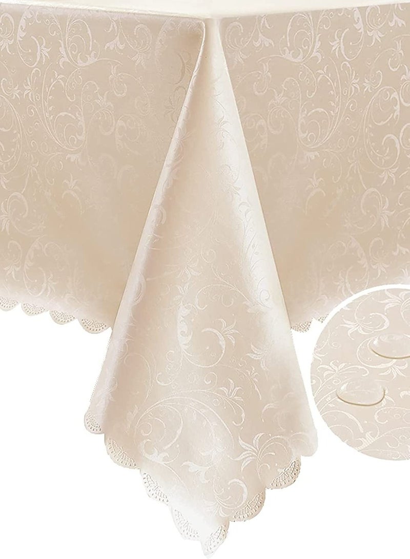 SYOSI مفرش طاولة فينيل مستطيل، 100% مقاوم للماء، ثقيل-duty، مقاوم للبقع والزيت، غطاء طاولة بلاستيك PU مع دعم فلانيل للمطبخ/تناول الطعام/الحفلات، زهري بيج، 52 x 70 - Image 1