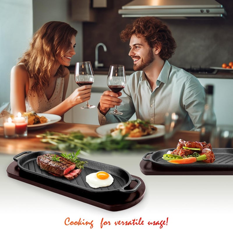 DVK Fajita Skillet Sizzling Plate with Wooden Base for Steak Plate Home Restaurant Kitchen Cooking - Image 2