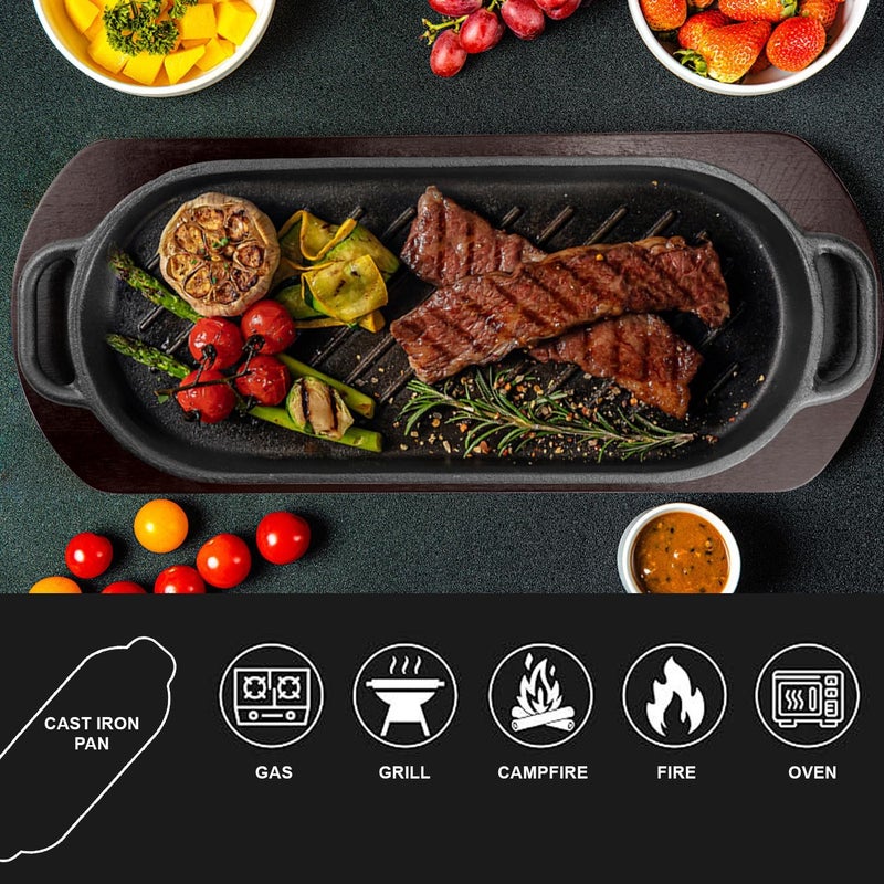 DVK Fajita Skillet Sizzling Plate with Wooden Base for Steak Plate Home Restaurant Kitchen Cooking - Image 5