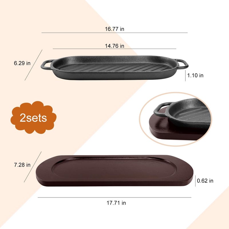 DVK Fajita Skillet Sizzling Plate with Wooden Base for Steak Plate Home Restaurant Kitchen Cooking - Image 3