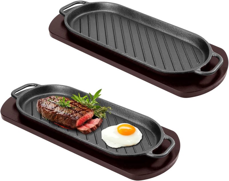 DVK Fajita Skillet Sizzling Plate with Wooden Base for Steak Plate Home Restaurant Kitchen Cooking - Image 1