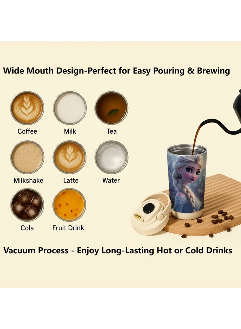 ديزني كوب سفر ديزني فروزن إلسا ٥٠٠ مل عازل للحرارة بطبعة كرتون - ستانلس ستيل ٣١٦ مقاوم للتسريب هدية جاهزة - Image 2