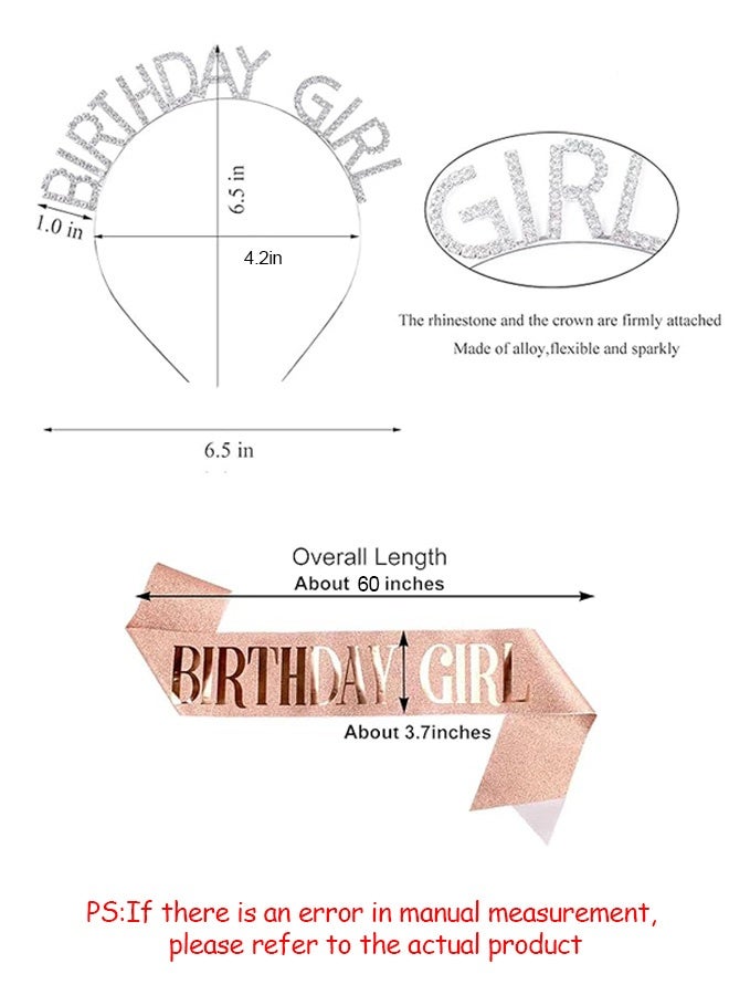 MXN Birthday Girl Headbands Sash Tiara Crown, 2 Pcs Birthday Girl Sash & Rhinestone Tiara Kit, Birthday Gifts Glitter Birthday Sash Birthday Party Favors - Image 2