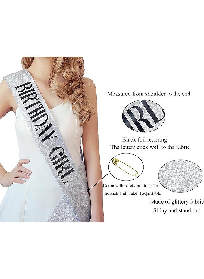 MXN Birthday Girl Headbands Sash Tiara Crown, 2 Pcs Birthday Girl Sash & Rhinestone Tiara Kit, Birthday Gifts Glitter Birthday Sash Birthday Party Favors - Image 3