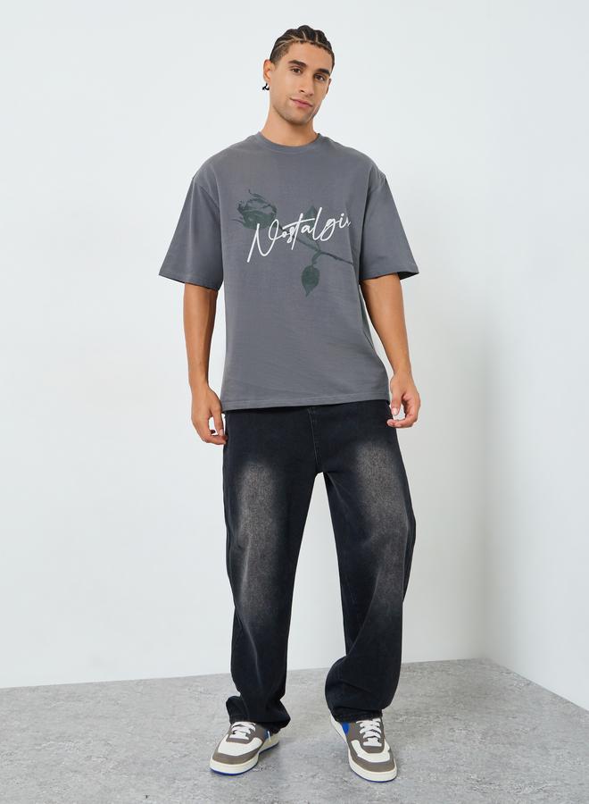 Styli Men Oversized Cursive Graphic Print T-Shirt - Image 2