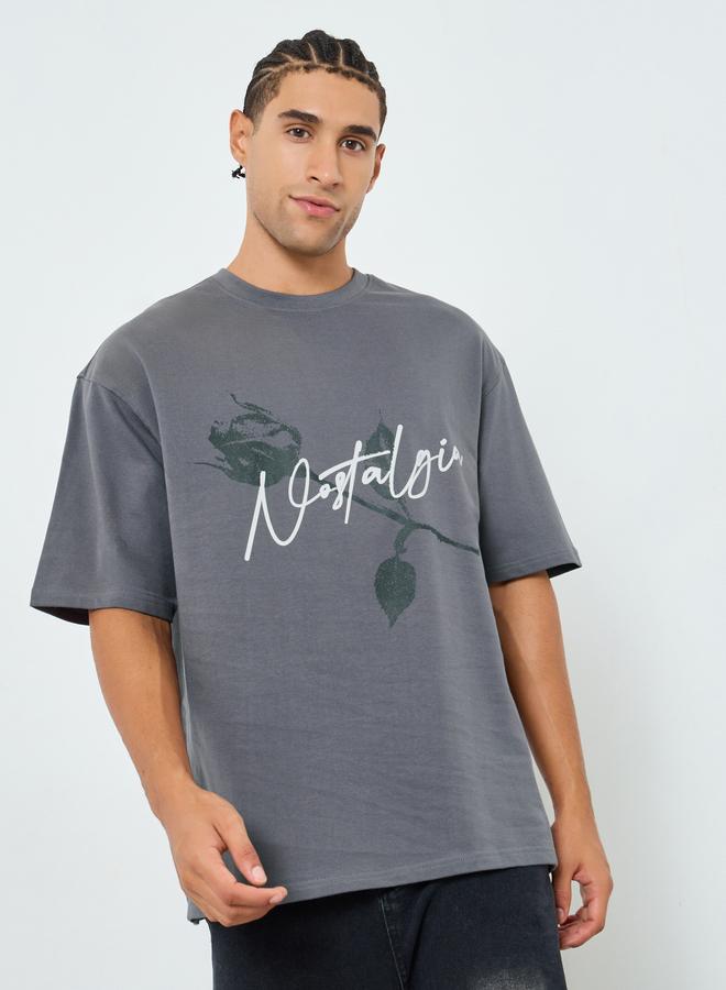 Styli Men Oversized Cursive Graphic Print T-Shirt - Image 1