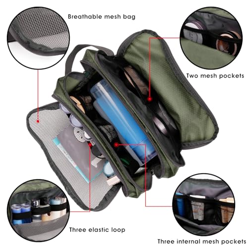 WANDF Toiletry Bag for Men Hanging Dopp Kit Water Resistant Shaving Bag Small Toiletry Bag for Traveling (Army Green) - Image 3