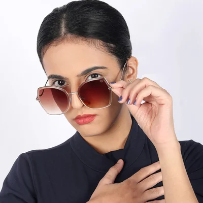 Woggles Latest & Stylish UV Protected Golden Oversized Sunglasses for Women