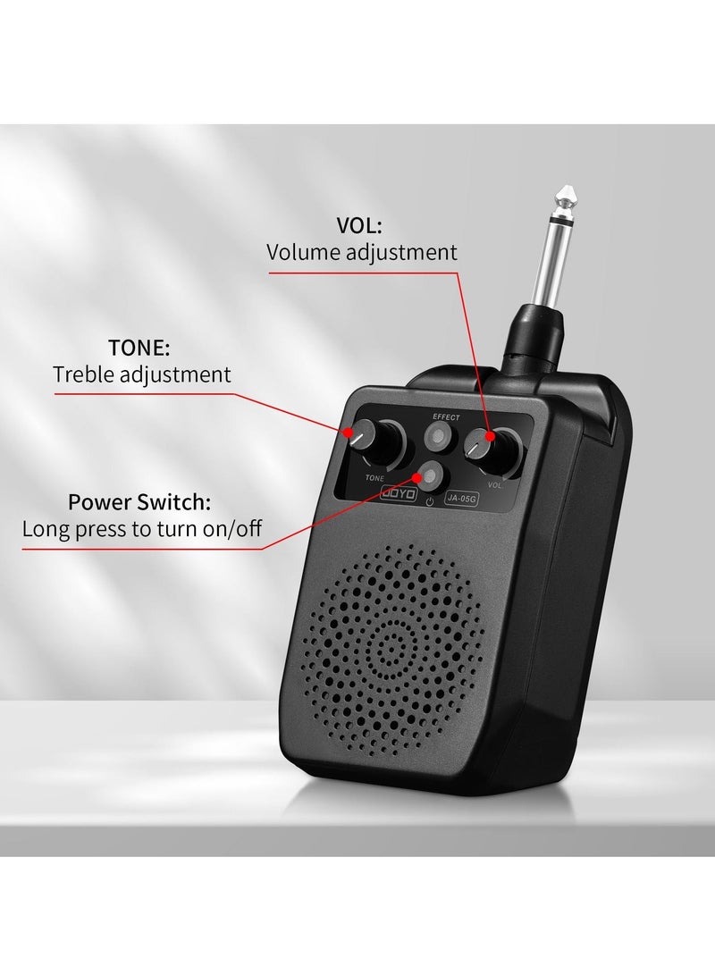 مضخم صوت كهربائي 5 واط، مضخم بلوتوث محمول صغير، مضخم شخصي قابل لإعادة الشحن مع 4 تأثيرات، أوفر درايف، تشويه، صدى، نظيف، مثالي للجيتار الكهربائي، أسود - Image 4