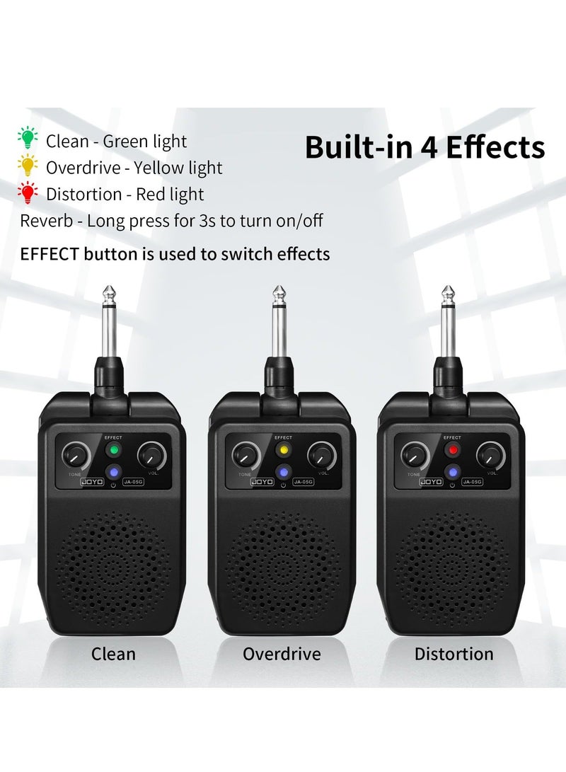 مضخم صوت كهربائي 5 واط، مضخم بلوتوث محمول صغير، مضخم شخصي قابل لإعادة الشحن مع 4 تأثيرات، أوفر درايف، تشويه، صدى، نظيف، مثالي للجيتار الكهربائي، أسود - Image 3