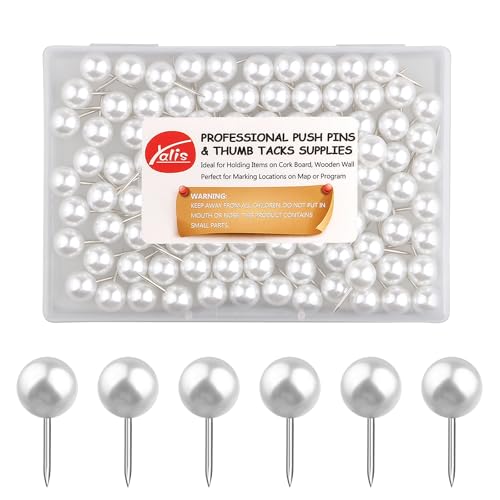 Yalis Push Pins 1/3 Inch Map Tacks 100-Count Large Size Pins Steel Point and Plastic Round Head (Pearl) - Image 1