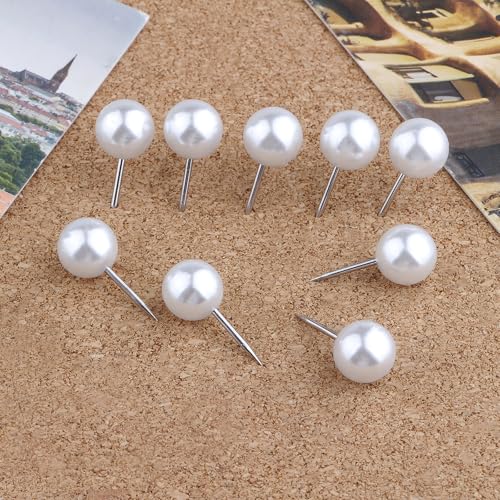 Yalis Push Pins 1/3 Inch Map Tacks 100-Count Large Size Pins Steel Point and Plastic Round Head (Pearl) - Image 5