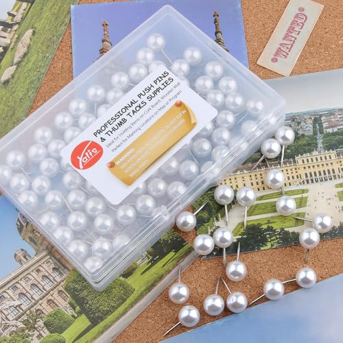 Yalis Push Pins 1/3 Inch Map Tacks 100-Count Large Size Pins Steel Point and Plastic Round Head (Pearl) - Image 4