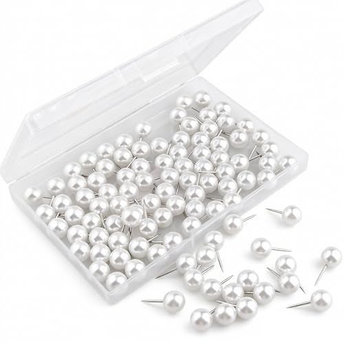 Yalis Push Pins 1/3 Inch Map Tacks 100-Count Large Size Pins Steel Point and Plastic Round Head (Pearl) - Image 2
