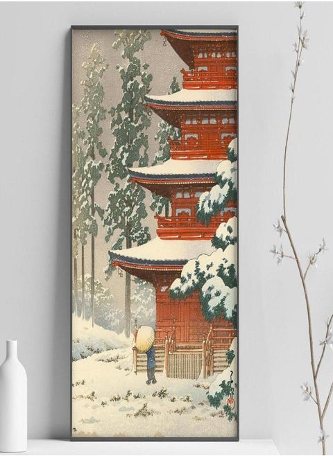 (Assembly frame) Kawase Hasui Print, Woodblock Print, Saishoin Temple in Snow, Japanese Art Print, Japan Print, Wall Art Decor Poster Print Sizes A2/A3/A4