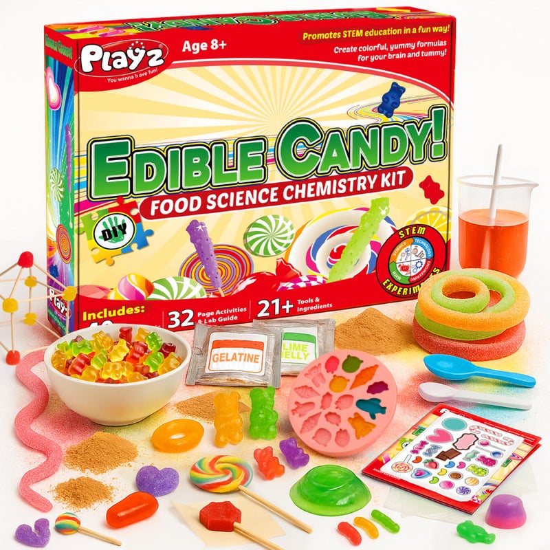 Playz Edible Candy Making Science Kit for Kids Ages 8-12 Years Old - Food Science Chemistry Kid Science Kit with 40 Experiments to Make Your Own Chocolates, Educational Science Kits for Boy & Girls - Image 1