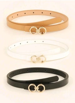 Shein 3pcs/Set Women Casual Double Ring Buckle Skinny Waist Belt, Black/White/Brown, Suitable For Four Seasons  - Image 1