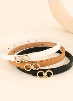 Shein 3pcs/Set Women Casual Double Ring Buckle Skinny Waist Belt, Black/White/Brown, Suitable For Four Seasons  - Image 2