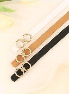 Shein 3pcs/Set Women Casual Double Ring Buckle Skinny Waist Belt, Black/White/Brown, Suitable For Four Seasons  - Image 3