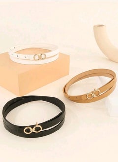 Shein 3pcs/Set Women Casual Double Ring Buckle Skinny Waist Belt, Black/White/Brown, Suitable For Four Seasons  - Image 4