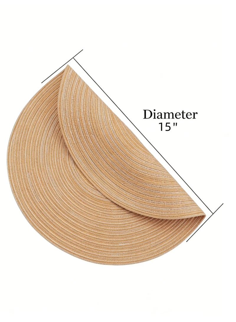 Round Placemats Set of 4 Woven Braided Kitchen Table Placemats 15 inch Round Heat Resistant Place Mats Washable Table Mats Indoor Outdoor, khaki - Image 4