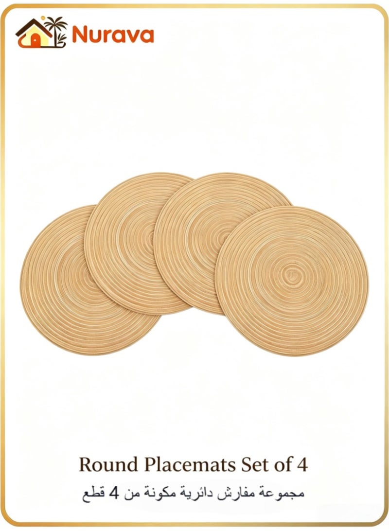 Nurava Round Placemats Set of 4 Woven Braided Kitchen Table Placemats 15 inch Round Heat Resistant Place Mats Washable Table Mats Indoor Outdoor, khaki - Image 1