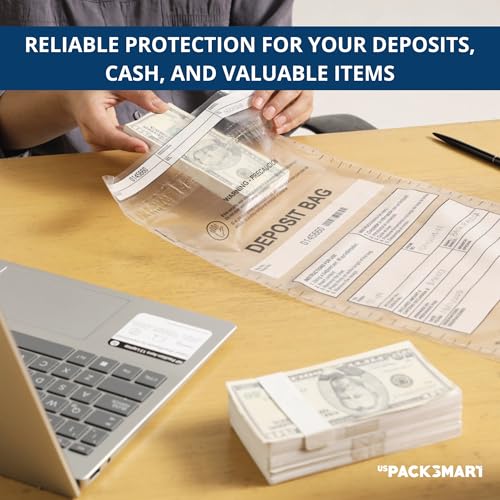 US PACK SMART Clear Plastic Deposit Bags 9"x12" | Secure Bank Deposits, Cash Handling or Safe Currency Transportation | Sequential Barcodes | Tamper-Evident | Tear-Off Receipt for Security | 100-Pack - Image 4