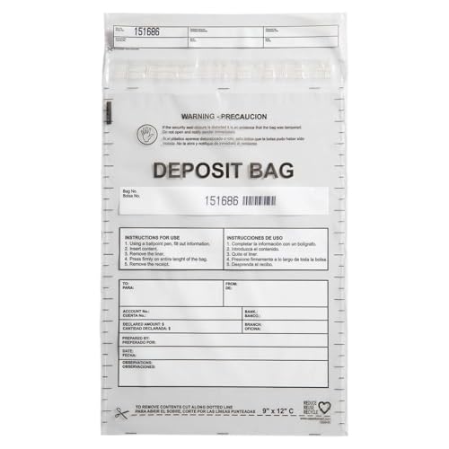 US PACK SMART Clear Plastic Deposit Bags 9"x12" | Secure Bank Deposits, Cash Handling or Safe Currency Transportation | Sequential Barcodes | Tamper-Evident | Tear-Off Receipt for Security | 100-Pack - Image 1