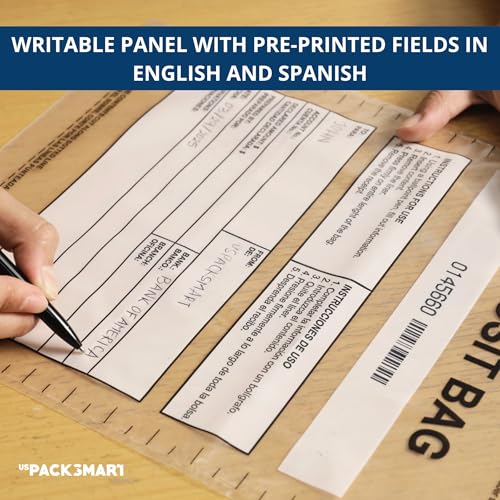 US PACK SMART Clear Plastic Deposit Bags 9"x12" | Secure Bank Deposits, Cash Handling or Safe Currency Transportation | Sequential Barcodes | Tamper-Evident | Tear-Off Receipt for Security | 100-Pack - Image 2