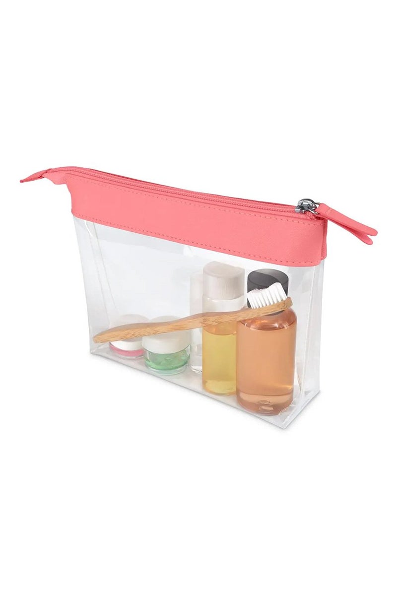 Tchibo Hand Luggage Make Up Pouch 17 H x 21 L x 3 W cm, Transparent and Pink - Image 2