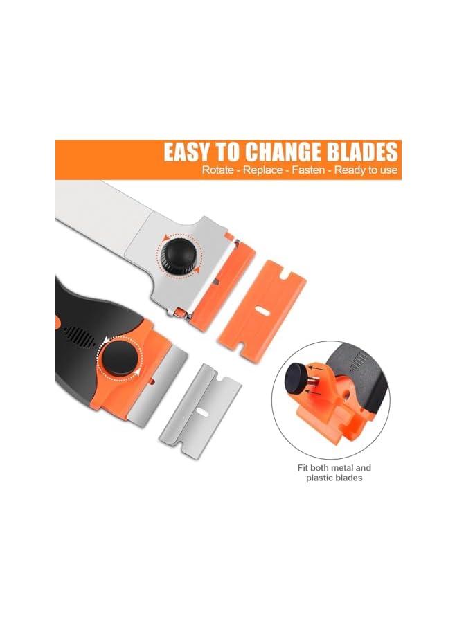 PROMASS promass 2 Pack Razor Blade Scraper, Premium Cleaning Scraper Tool with 60 PCS Metal & Plastic Razor Blades, Multi-Purpose Glass Scraper for Windows, Sticker, Decals, Cooktop, Paint Removal (Orange)  - Image 4