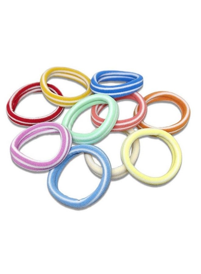 QUILBOOL Multi-Colour Cotton Hair Bands for Girls & Women - Soft Rubber Stretch Ponytail Holders with White Stripe - Comfortable No-Tug Hair Ties for All Hair Types (MULTICOLOR, 50 PC) - Image 1