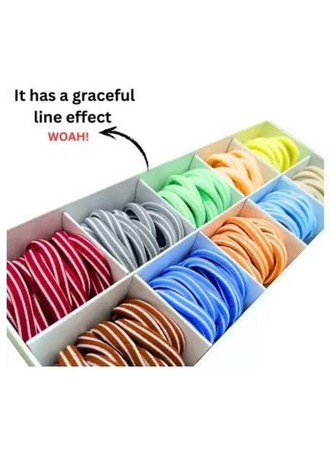 QUILBOOL Multi-Colour Cotton Hair Bands for Girls & Women - Soft Rubber Stretch Ponytail Holders with White Stripe - Comfortable No-Tug Hair Ties for All Hair Types (MULTICOLOR, 50 PC) - Image 2