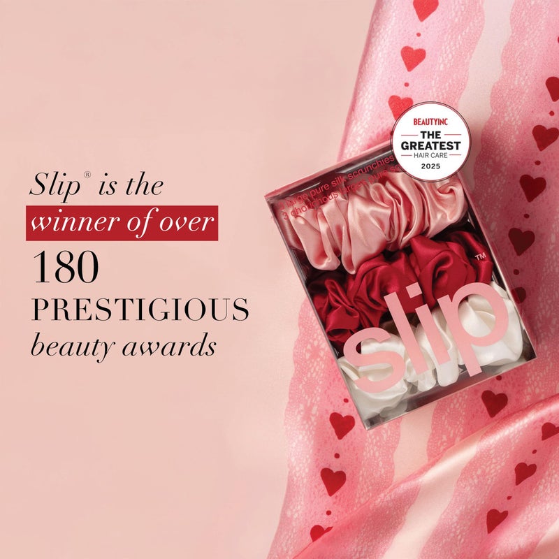 slip Large Scrunchies: Rosy | Set of 3 Pure Silk Large Scrunchies | Includes 1 Scarlet, 1 Rose, 1 White | 100% Mulberry Silk, Anti-Crease, Gentle on Hair, Reduces Breakage - Image 5