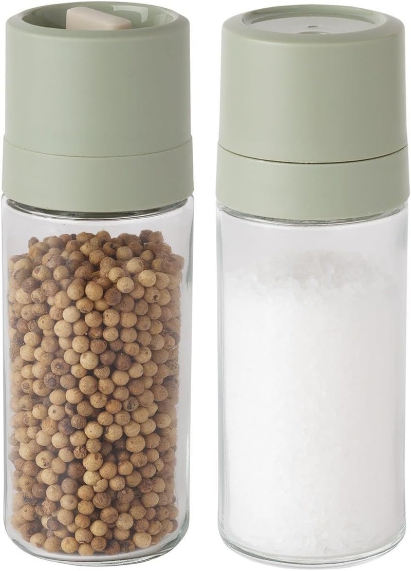 Berghoff Salt Shaker/Pepper Shaker Set 2 Pieces (with Grinder and Shaker Balance, Large Opening, Reusability, Made of Recycled Plastic), Transparent - Image 1