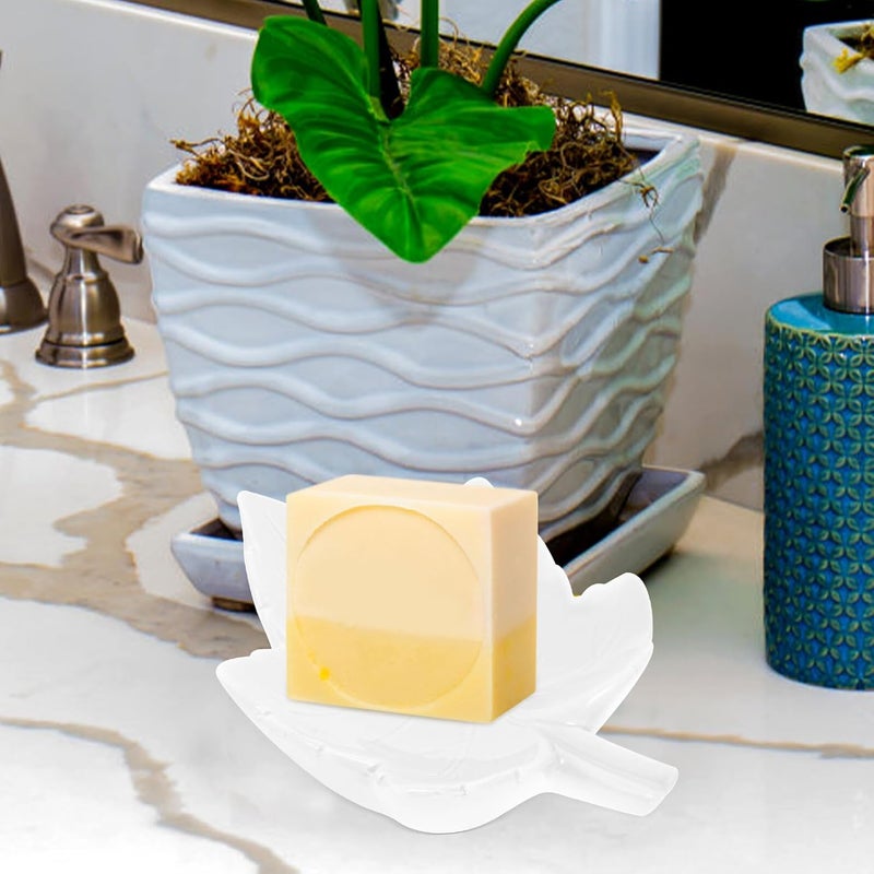 Zerodeko Ceramic Soap Dish with Self Draining Leaf Design White Bar Soap Holder Tray for Bathroom with Drainage Spout Suction Cup Attachment - Image 5