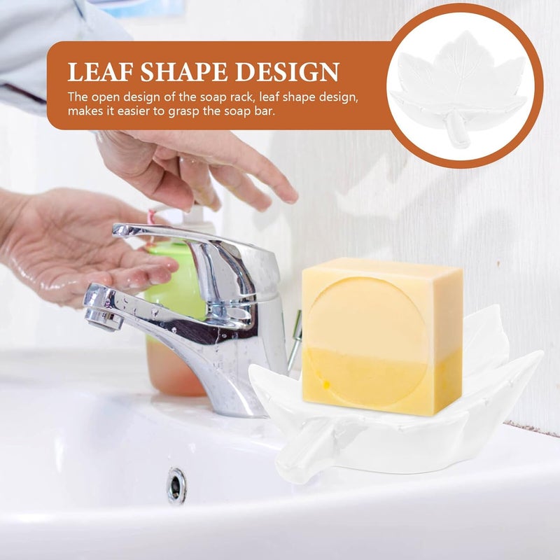 Zerodeko Ceramic Soap Dish with Self Draining Leaf Design White Bar Soap Holder Tray for Bathroom with Drainage Spout Suction Cup Attachment - Image 4